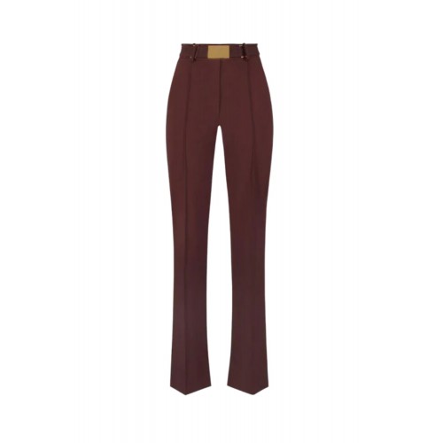 Pantaloni ELISABETTA FRANCHI, Trousers in technical bi-elastic fabric with belt, Cocoa