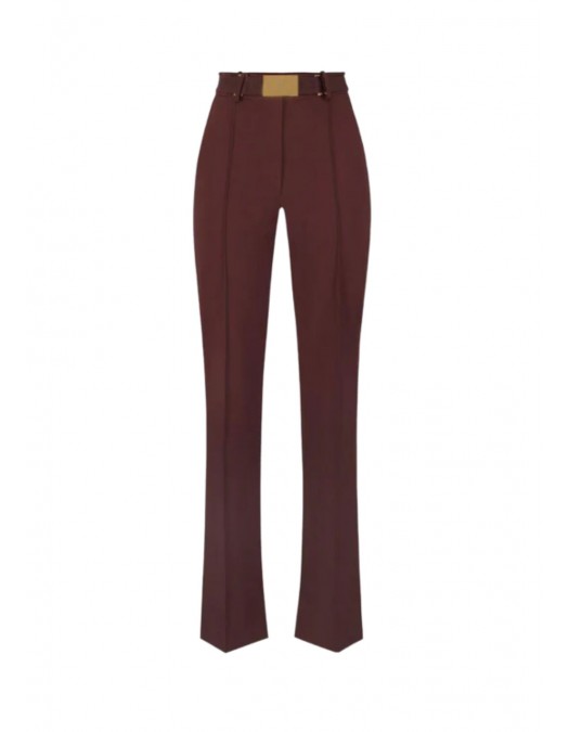 Pantaloni ELISABETTA FRANCHI, Trousers in technical bi-elastic fabric with belt, Cocoa - PA17261E2644