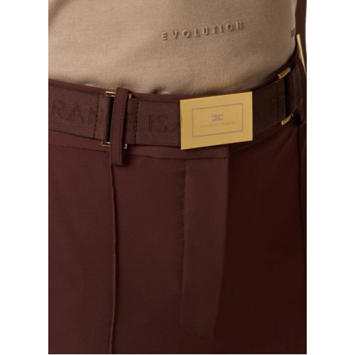Pantaloni ELISABETTA FRANCHI, Trousers in technical bi-elastic fabric with belt, Cocoa