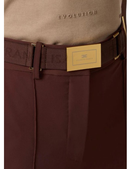 Pantaloni ELISABETTA FRANCHI, Trousers in technical bi-elastic fabric with belt, Cocoa - PA17261E2644