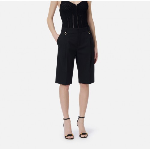 Pantaloni ELISABETTA FRANCHI, Cool wool Bermuda shorts, Negru