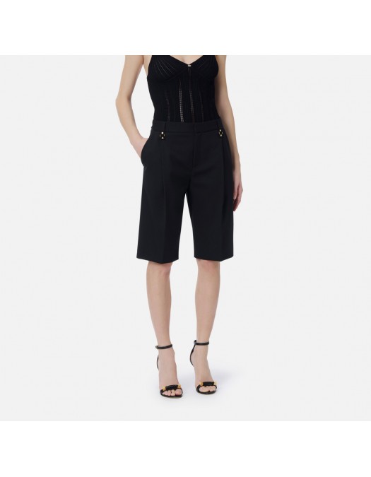 Pantaloni ELISABETTA FRANCHI, Cool wool Bermuda shorts, Negru - PA18162E2110