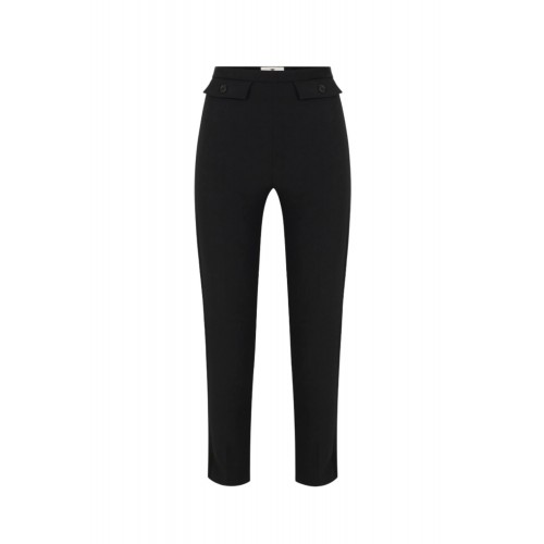 Pantaloni ELISABETTA FRANCHI, Trousers in lightweight crêpe and satin fabrics, Negru