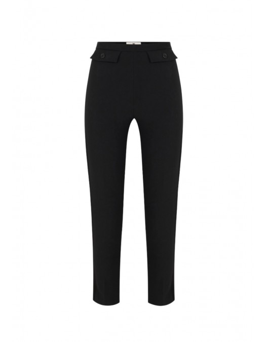 Pantaloni ELISABETTA FRANCHI, Trousers in lightweight crêpe and satin fabrics, Negru - PA18562E2110