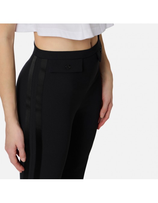 Pantaloni ELISABETTA FRANCHI, Trousers in lightweight crêpe and satin fabrics, Negru - PA18562E2110