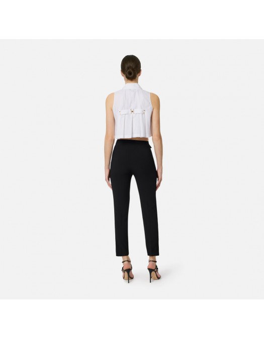 Pantaloni ELISABETTA FRANCHI, Trousers in lightweight crêpe and satin fabrics, Negru - PA18562E2110