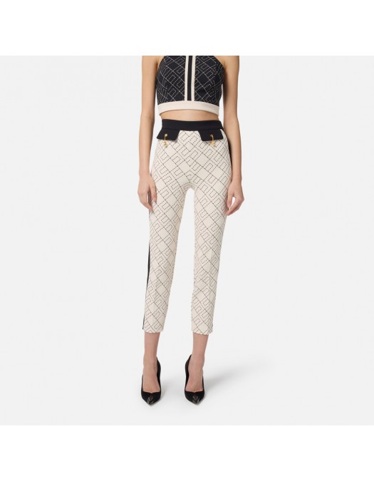 PANTALON ELISABETTA FRANCHI, Logo Print, Alb/Negru - PAS0156E2EF1