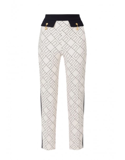 PANTALON ELISABETTA FRANCHI, Logo Print, Alb/Negru - PAS0156E2EF1