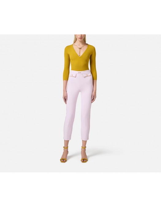 PANTALONI ELISABETTA FRANCHI, Jewelled Horsebit, White Butter - PAT7151E2DK3 PANTALONI ELISABETTA FRANCHI, Jewelled Horsebit, White Butter - PAT7151E2DK3