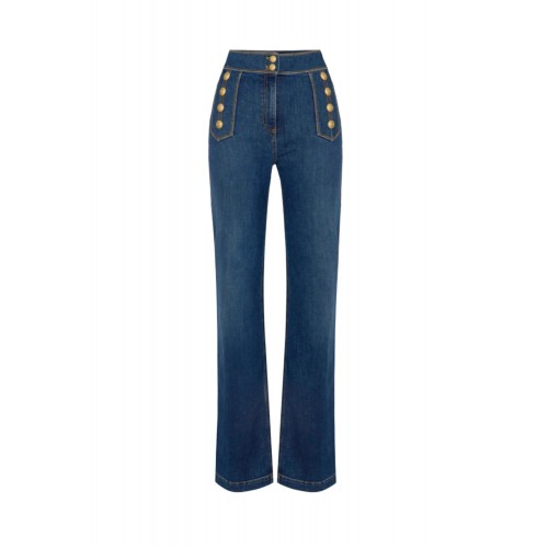 Jeans ELISABETTA FRANCHI, Palazzo jeans with buttons, Bleumarin