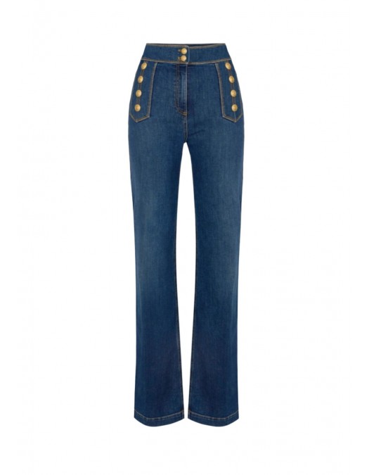 Jeans ELISABETTA FRANCHI, Palazzo jeans with buttons, Bleumarin - PJ19D61E2104