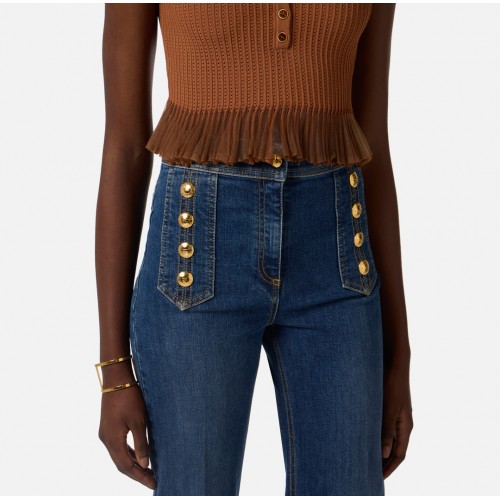 Jeans ELISABETTA FRANCHI, Palazzo jeans with buttons, Bleumarin
