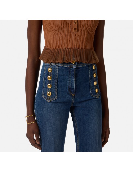 Jeans ELISABETTA FRANCHI, Palazzo jeans with buttons, Bleumarin - PJ19D61E2104