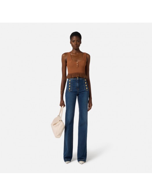 Jeans ELISABETTA FRANCHI, Palazzo jeans with buttons, Bleumarin - PJ19D61E2104