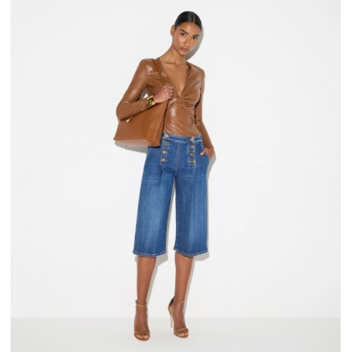 Jeans ELISABETTA FRANCHI, Denim bermuda shorts with row of buttons