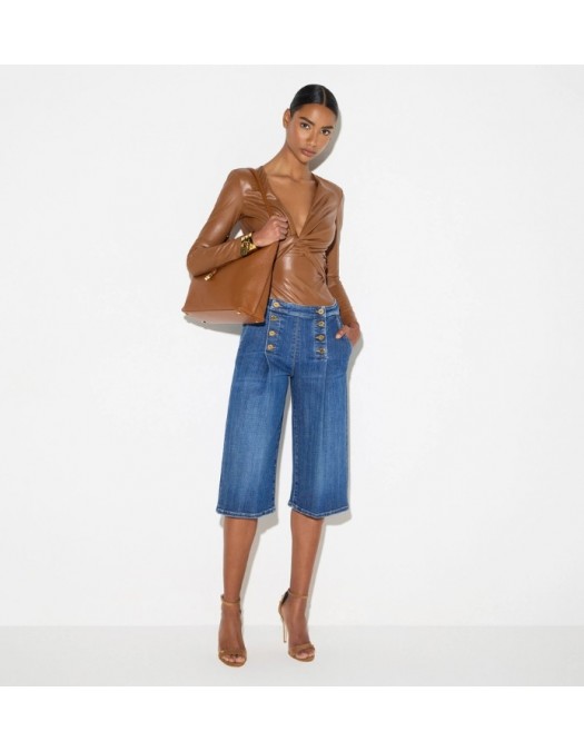 Jeans ELISABETTA FRANCHI, Denim bermuda shorts with row of buttons - PJ19N66E2139