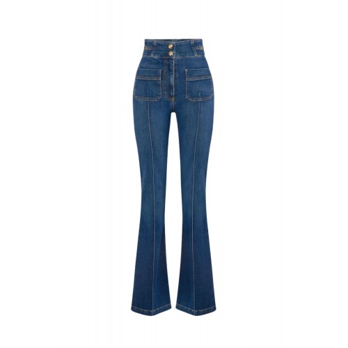 Jeans ELISABETTA FRANCHI, Boot-cut jeans with logo details, Bleumarin
