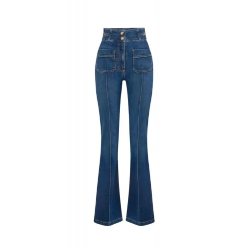 Jeans ELISABETTA FRANCHI, Boot-cut jeans with logo details, Bleumarin