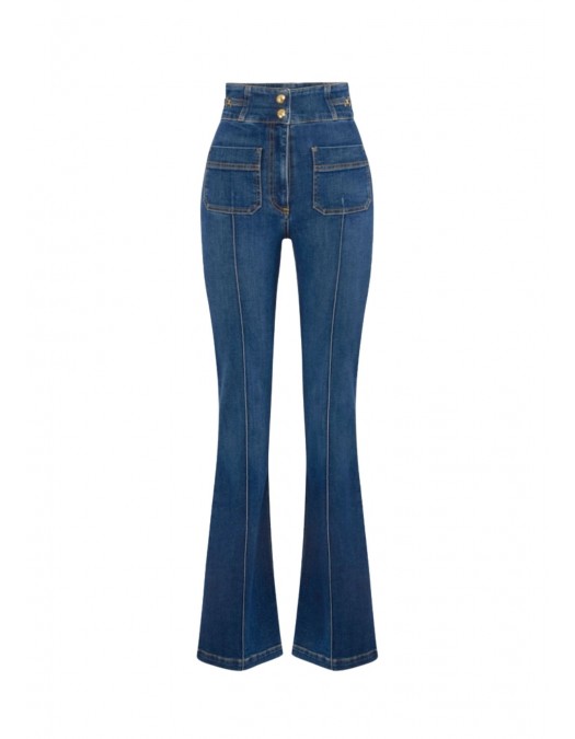 Jeans ELISABETTA FRANCHI, Boot-cut jeans with logo details, Bleumarin - PJ26D61E2104