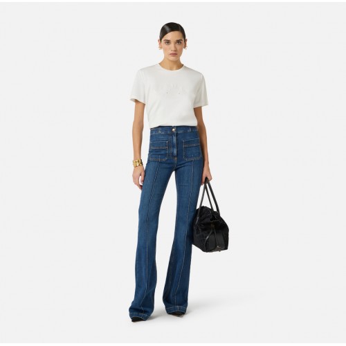 Jeans ELISABETTA FRANCHI, Boot-cut jeans with logo details, Bleumarin