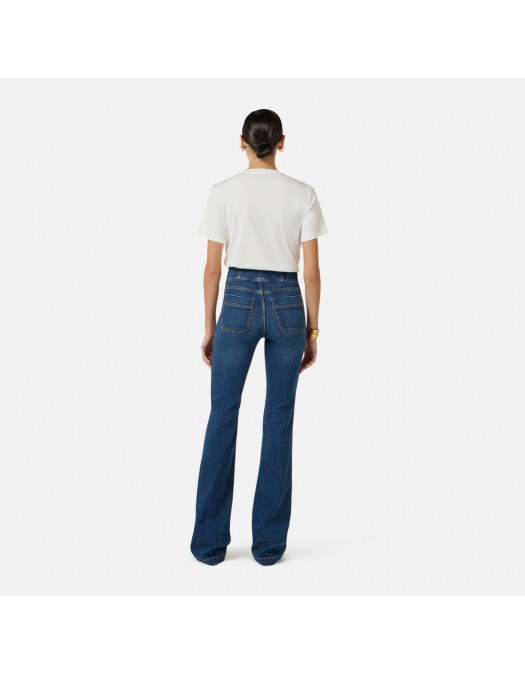Jeans ELISABETTA FRANCHI, Boot-cut jeans with logo details, Bleumarin - PJ26D61E2104