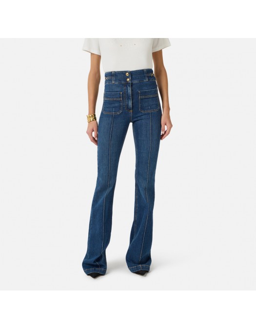 Jeans ELISABETTA FRANCHI, Boot-cut jeans with logo details, Bleumarin - PJ26D61E2104
