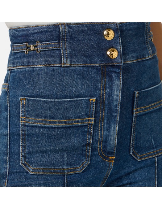 Jeans ELISABETTA FRANCHI, Boot-cut jeans with logo details, Bleumarin - PJ26D61E2104
