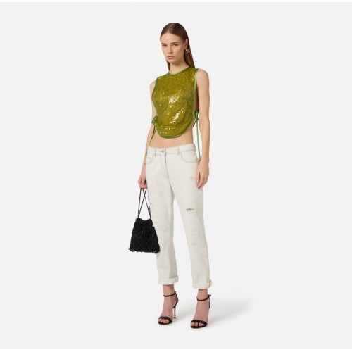 Jeans ELISABETTA FRANCHI,  with distressed details, Alb