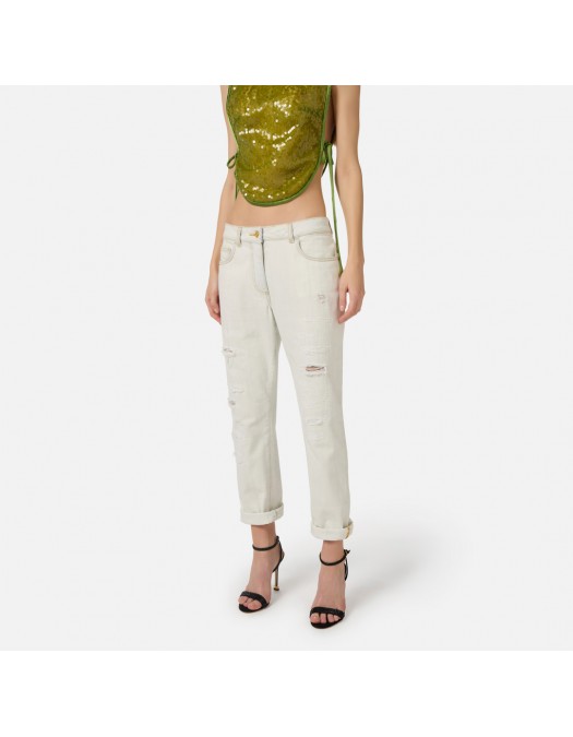 Jeans ELISABETTA FRANCHI,  with distressed details, Alb - PJ28N61E2FB8