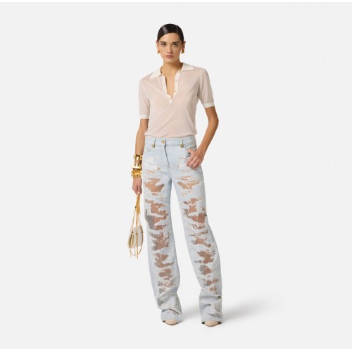 Jeans ELISABETTA FRANCHI, Palazzo jeans with organza details