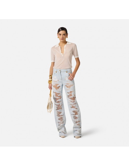 Jeans ELISABETTA FRANCHI, Palazzo jeans with organza details - PJ32N62E2FF6