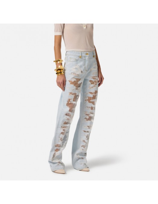 Jeans ELISABETTA FRANCHI, Palazzo jeans with organza details - PJ32N62E2FF6