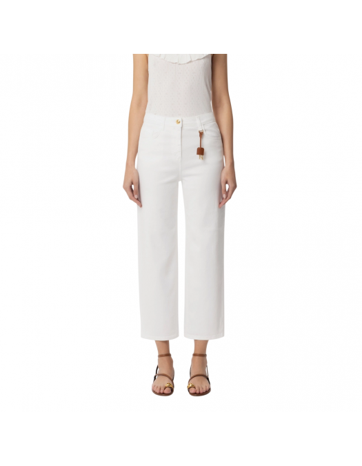 Jeans ELISABETTA FRANCHI, Dyed Cotton jeans, Logo Charm, White - PJ87D51E2360 Jeans ELISABETTA FRANCHI, Dyed Cotton jeans, Logo Charm, White - PJ87D51E2360