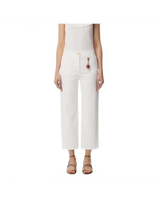 Jeans ELISABETTA FRANCHI, Dyed Cotton jeans, Logo Charm, White - PJ87D51E2360 Jeans ELISABETTA FRANCHI, Dyed Cotton jeans, Logo Charm, White - PJ87D51E2360
