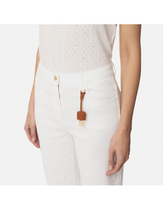 Jeans ELISABETTA FRANCHI, Dyed Cotton jeans, Logo Charm, White - PJ87D51E2360 Jeans ELISABETTA FRANCHI, Dyed Cotton jeans, Logo Charm, White - PJ87D51E2360