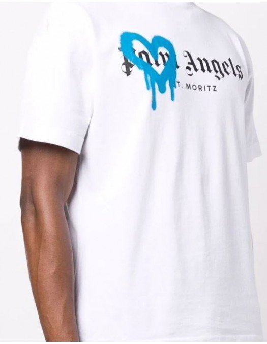 TRICOU PALM ANGELS , Sprayed heart in Blue - PMAA001F21JER0020145