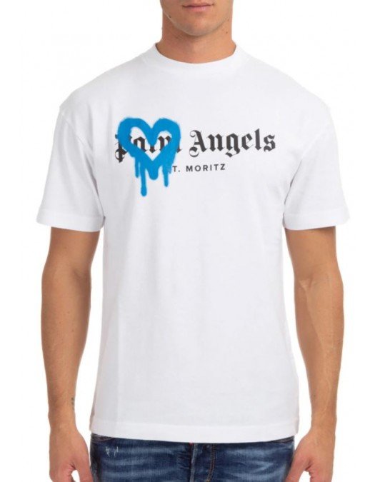 TRICOU PALM ANGELS , Sprayed heart in Blue - PMAA001F21JER0020145