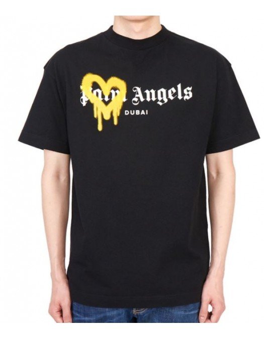 TRICOU PALM ANGELS , Sprayed heart in Yellow, Black - PMAA001F21JER0041018
