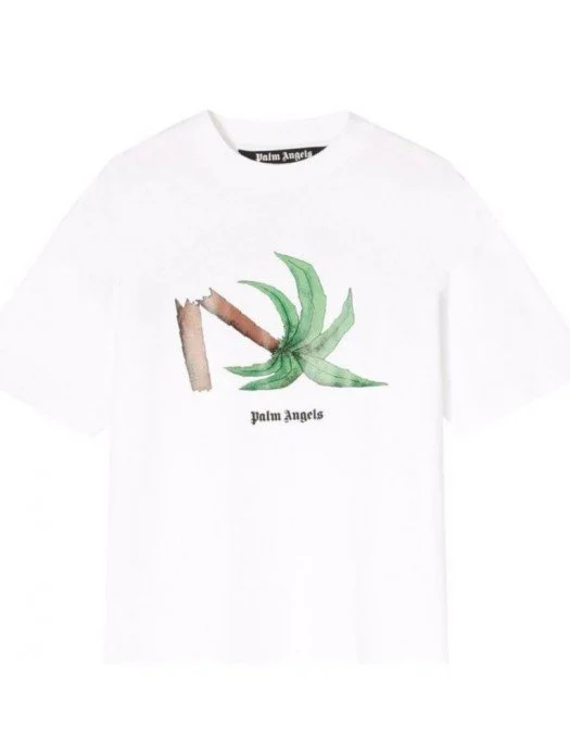 TRICOU PALM ANGELS, Broken Palm Print, White - PMAA001S22JER0220155