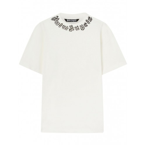 Tricou PALM ANGELS, Neck Logo Insert, White Tricou PALM ANGELS, Neck Logo Insert, White