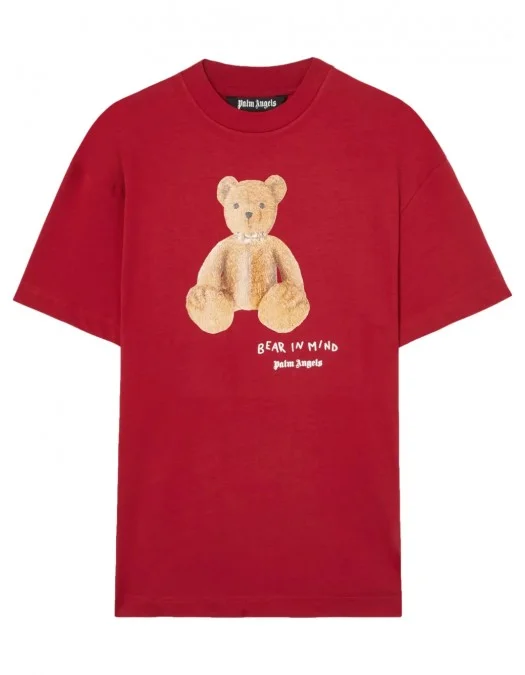 Tricou PALM ANGELS, Bear In Mind, Logo Print, Red - PMAA001S25JER0052560 Tricou PALM ANGELS, Bear In Mind, Logo Print, Red - PMAA001S25JER0052560