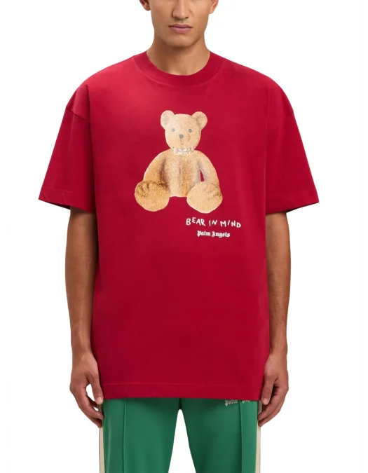 Tricou PALM ANGELS, Bear In Mind, Logo Print, Red - PMAA001S25JER0052560 Tricou PALM ANGELS, Bear In Mind, Logo Print, Red - PMAA001S25JER0052560