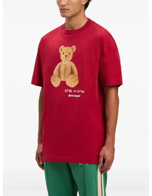 Tricou PALM ANGELS, Bear In Mind, Logo Print, Red - PMAA001S25JER0052560 Tricou PALM ANGELS, Bear In Mind, Logo Print, Red - PMAA001S25JER0052560