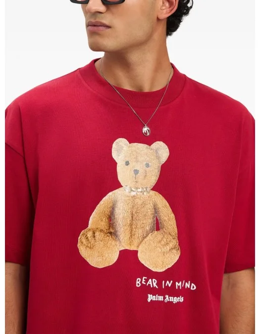 Tricou PALM ANGELS, Bear In Mind, Logo Print, Red - PMAA001S25JER0052560 Tricou PALM ANGELS, Bear In Mind, Logo Print, Red - PMAA001S25JER0052560
