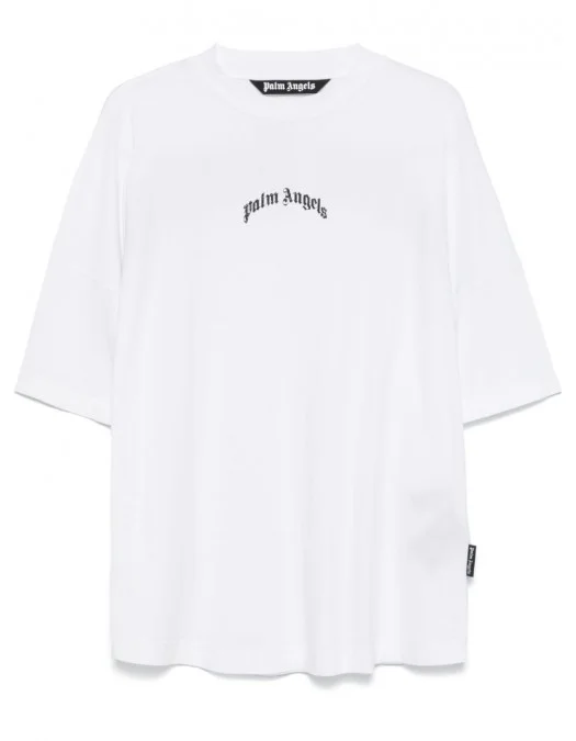 Tricou PALM ANGELS, Curved Front Logo, White - PMAA002S25JER0010310 Tricou PALM ANGELS, Curved Front Logo, White - PMAA002S25JER0010310
