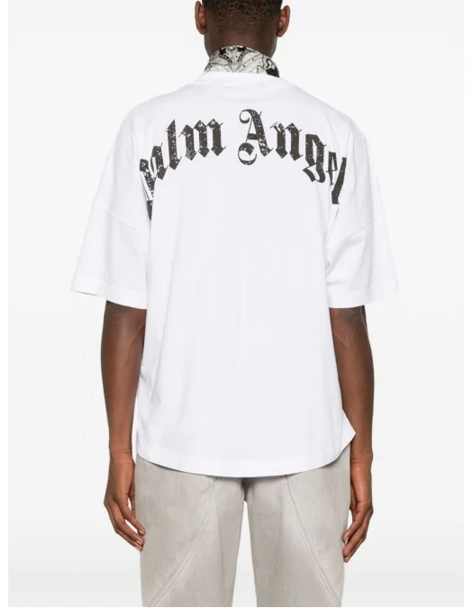 Tricou PALM ANGELS, Curved Front Logo, White - PMAA002S25JER0010310 Tricou PALM ANGELS, Curved Front Logo, White - PMAA002S25JER0010310
