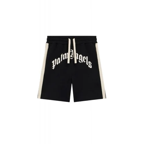 Pantaloni scurti PALM ANGELS, curved logo track shorts, Black