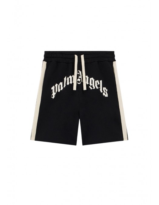 Pantaloni scurti PALM ANGELS, curved logo track shorts, Black - PMCI02DS26FLE0011003
