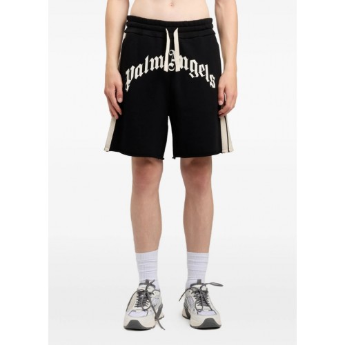 Pantaloni scurti PALM ANGELS, curved logo track shorts, Black