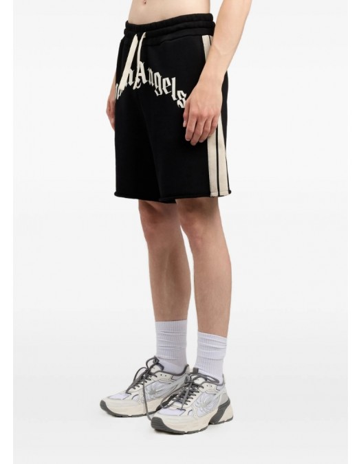 Pantaloni scurti PALM ANGELS, curved logo track shorts, Black - PMCI02DS26FLE0011003